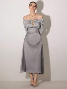 Modelyn Women's Solid Color Off-Shoulder Casual Dress - Light Grey - View 1