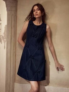 MOTF STUDIO BOW DETAIL ZIPPER DENIM DRESS