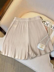 Franclia Plus Size Women Solid Ribbed Loose Casual Shorts - Khaki - View 2