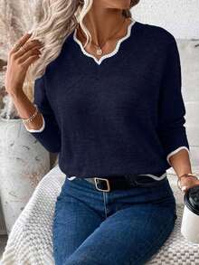 EURMUSE Damtröja med raglantröja och kontrastdetaljer, casual - Marinblå - Visa 3