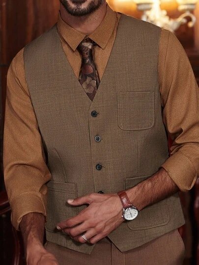 Manfinity Bizformal Chaleco de vestir/casual marrón claro con botones para hombre