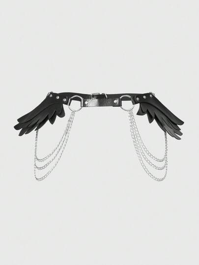 Grunge Punk Punk Style Wing Chain Buckle Adjustable Waist Belt, Versatile Accessory Suitable For Commute, Dates, Gatherings, Unisex