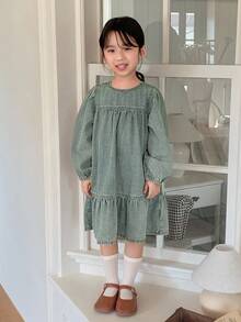 DAZY Kleine Mädchen Jeans Rundhals Kleid, Herbstkleidung