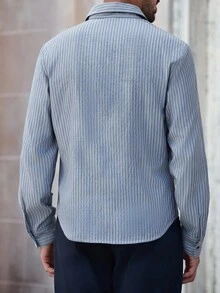 Manfinity Bizformal Men's Casual Commuter Striped Long Sleeve Shirt Men Striped Shirt Men Business Casual Shirt Men Dress Shirt Blue Striped Shirt Gray Striped Shirt Men Striped Shirt Grey Striped Shirt, For Fall - Blue - View 2