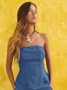 Nöista 女士夏季休闲牛仔抹胸 - 中等水洗藍 - 查看 3