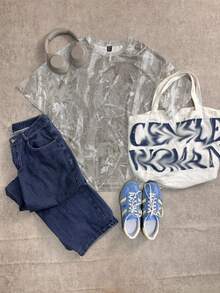 Attitoon Casual Minimalist Round Neck Loose Short Sleeve T-Shirt For Women, Camouflage Tree Branch Print, Suitable For Street Wear,Vintage - Multicolor - View 3