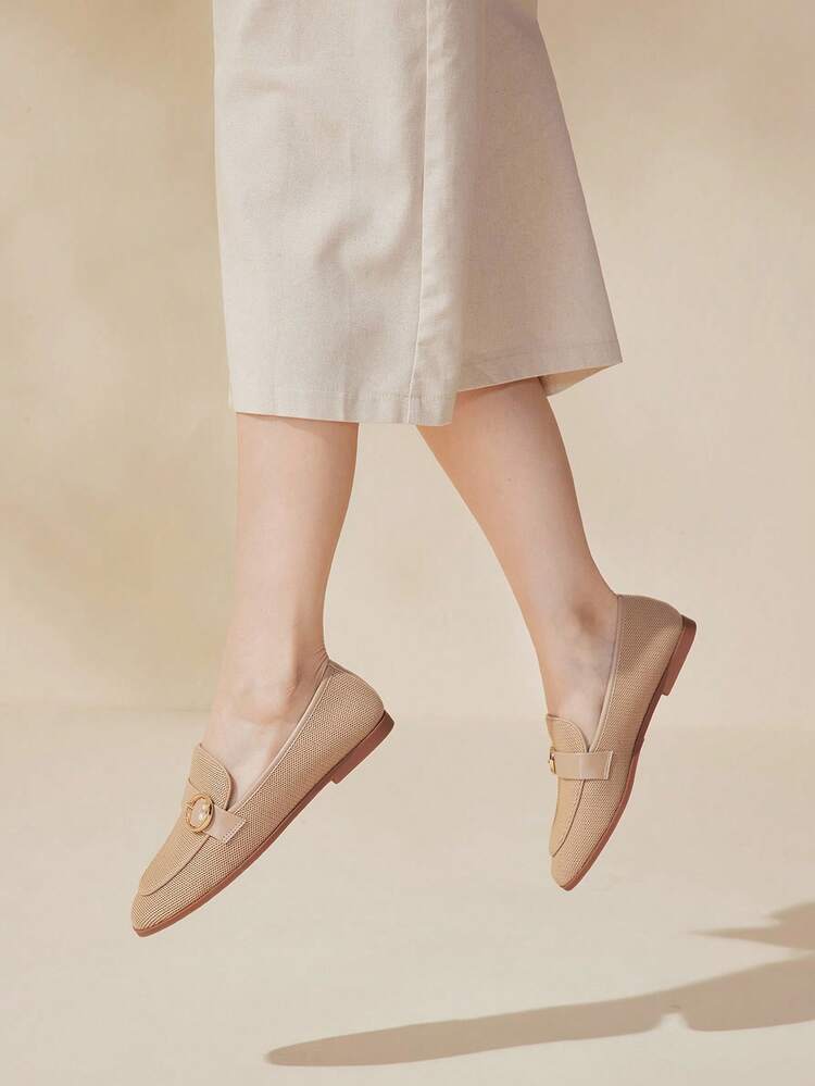 CUCCOO BASICS Women's Comfortable Fabric Loafers, Elegant Vintage Style, Apricot Color