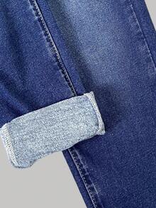 SHEIN Jeans skinny di base in denim blu scuro con fodera in pile elasticizzata per ragazze adolescenti