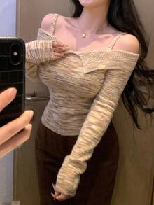 DAZY Women's Tie-Dye Tie Dye Off Shoulder Knit Sweater, Autumn/Winter - Yellow - View 7