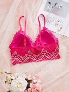SHEIN 浪漫甜美法式三角杯少女无钢圈蕾丝文胸 - 玫紅色 - 查看 8