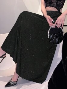 DAZY Women's Casual Sequin Embellished A-Line Skirt, Autumn Luxury