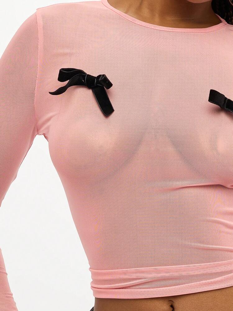 SUMWON WOMEN Ribbed Knit Crop Top With Bow Details