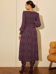 MaterniWear Roupas de trabalho para gestantes, roupas de trabalho para gestantes, vestidos de trabalho para gestantes, roupas casuais para mulheres, roupas de outono para gestantes, roupas casuais para gestantes, vestido estampado com franzidos, vestido floral roxo, vestido longo para gestantes, vestido floral de manga comprida, vestido de maternidade com babados, vestido com babados