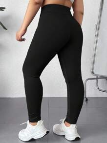 SHEIN EZwear 休闲简约大码保暖内衬宽腰带保暖紧身裤，适合秋冬季 - 黑色 - 查看 3