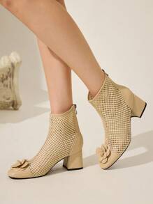 CUCCOO CHICEST Round Toe Block Heel Floral Patchwork Ankle Boots & Short Boots For Women - Apricot - View 8