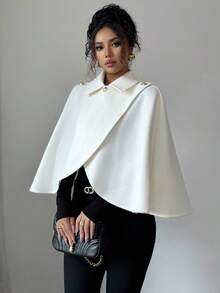 Selianne 女士优雅金属纽扣斗篷，白色冬装外套，适合派对、约会、万圣节、圣诞节、情人节、秋冬季穿搭、通勤，时尚优雅。 - 白色 - 查看 4