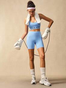 VARSIVA Bộ đồ tập luyện cho nữ gồm 3 món áo crop top, áo ba lỗ và quần short, bộ đồ thể thao dành cho nữ - Nhiều màu - Xem 4