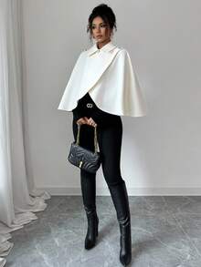 Selianne 女士优雅金属纽扣斗篷，白色冬装外套，适合派对、约会、万圣节、圣诞节、情人节、秋冬季穿搭、通勤，时尚优雅。 - 白色 - 查看 6