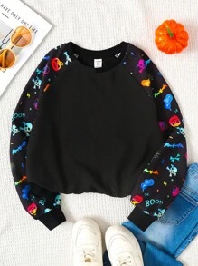 SHEIN Tween Girls' Sporty Street Style Knit Crew Neck Long Sleeve Sweatshirt,In Fall/Winter