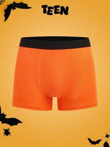 Halloween Pumpkin & Devil Colorblock Funny Comfortable Boxer Briefs For Teens - Orange - View 2