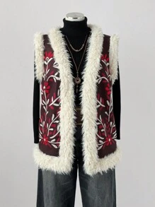 Sunspun 大码休闲蓬松复古风立领无袖夹克 - 卡其色 - 查看 5