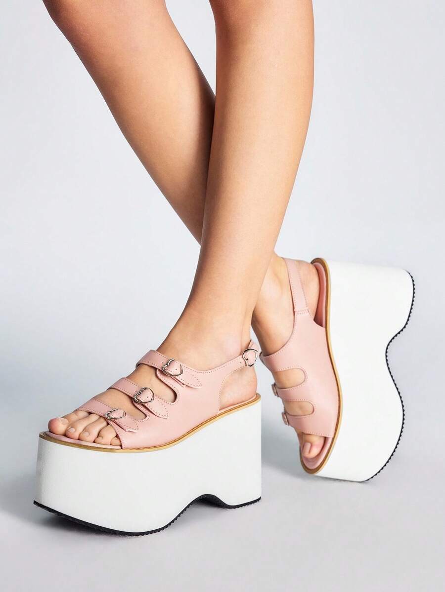 Sugerpunk Women's Fashion Thick Sole Sandals - Summer Punk Style Open Toe Wedge Shoes - Comfortable Casual Breathable Slip-On - Pink - View 1