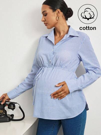 MaterniWear 孕妇条纹长袖纽扣休闲衬衫