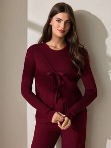 CLARA VERO 女士系带开衫和针织上衣两件套 - 酒紅色 - 查看 4