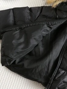 SHEIN 男女通用婴儿幼儿可爱休闲保暖内衬黑色连帽夹克滑雪外套，婴儿冬装 - 彩色 - 查看 7