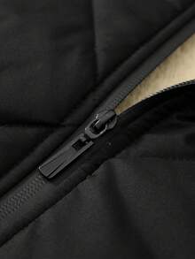 Manfinity Homme 加大码男士立领保暖内衬插肩袖冬装外套，男士夹克，男士冬季拉链夹克，加大码男士冬季服装，男士飞行员夹克，男士外套 - 黑色 - 查看 4