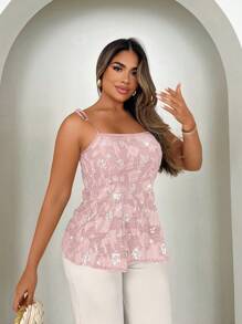 Xyvia 女士优雅亮片镂空吊带背心，夏季 - 粉色 - 查看 5