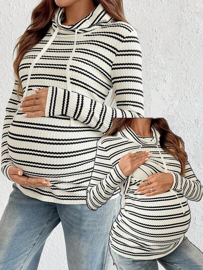 SHEIN Fall Clothes,Autumn Clothes,Maternity Autumn Clothes Maternity Maternity Casual Striped Drawstring Cowl Neck Long Sleeve Breastfeeding T-Shirt, Autumn Maternity Tops Nursing Top Maternity Shirts Pregnancy Clothes Pregnant Tops Maternity Clothes Pregnancy Shirts