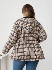 SHEIN CURVE+ 大码女装/秋装/秋季女装/女士冬装/大码女装冬装。几何印花双面宽松长袖连帽外套，适合秋冬季节，秋季女装秋装/秋冬 - 彩色 - 查看 5