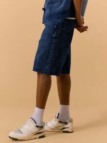 Musero Longline Baggy Style Washed Denim Shorts Only Button Fastening Belt Loop Detailing Spring Summer Vacation Holiday