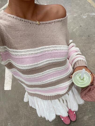 Sunnyshic Sexy Pullover mit asymmetrischem Hals für Frauen, Herbst- und Wintertuch für Frauen