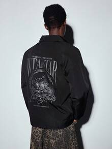 MODCRASH Men's Fashion Street Style Long Sleeve Turndown Collar Printed Casual Jacket Outerwear, Autumn Winter, Streetwear Jacket, Fall Spring To Summer - Black - View 2