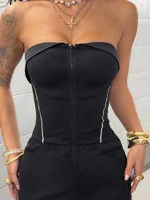 StreetHx 性感修身连体裤，美式休闲连体裤 - 黑色 - 查看 4