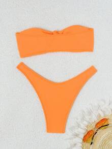 Swim Basics Summer Beach Hollow Out Strapless Bikini Set Swimming Suit