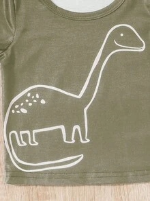 SHEIN Playful Pals 3pcs Baby Boy Dinosaur Pattern Knitted Short Sleeve T-Shirt Set, Spring/Summer - Brown - View 6