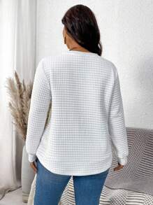 EMERY ROSE Early Autumn Versatile Vacation Minimalist Music Festival Back To School Casual Cute Blue Heart Graphic Print Plus Size Women Waffle Knit Crew Neck Long Sleeve Sweatshirt, Suitable For Early Autumn Transition, Autumn Women Clothing, Autumn Sweatshirt,Fall Clothes For Women Heart Long Sleeve Shirt Women Long Sleeve Tops