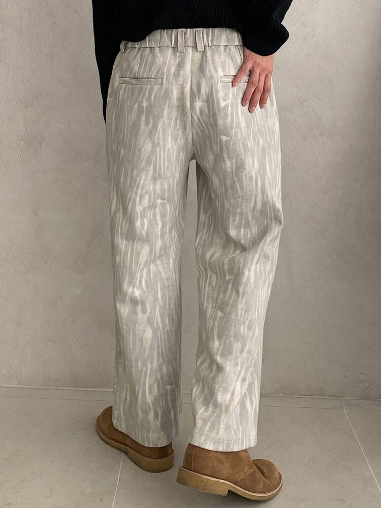 Autumn Men's Pants With Floral Suede Texture In Khaki