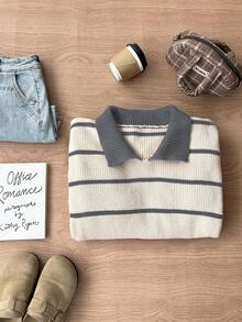 Elamini Women's Casual Everyday Colorblock Striped Textured Turtleneck Sweater, Autumn/Winter - Multicolor - View 3