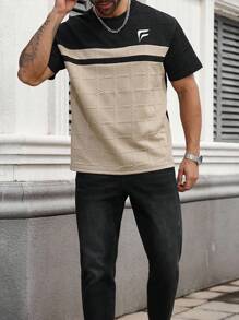 Manfinity Homme Plus Size Men's Colorblock Graphic Print Round Neck Short Sleeve T-Shirt - Khaki - View 6