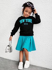 Young Girl Colorful Printed Hoodie And High Waist Pleated Skirt Tracksuit Set, Brushed Thick For Winter Fall - Multicolor - View 6