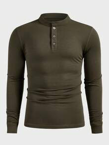 Manfinity Homme Męska koszulka z długim rękawem i prostym dekoltem typu henley, do pracy, na jesień