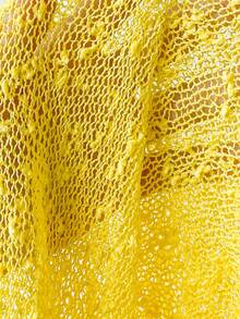 Comfortcana Plus Size Women's Yellow Ruffled Hem Semi-Sheer Casual Crochet Poncho For Summer And Autumn Outings & Dates