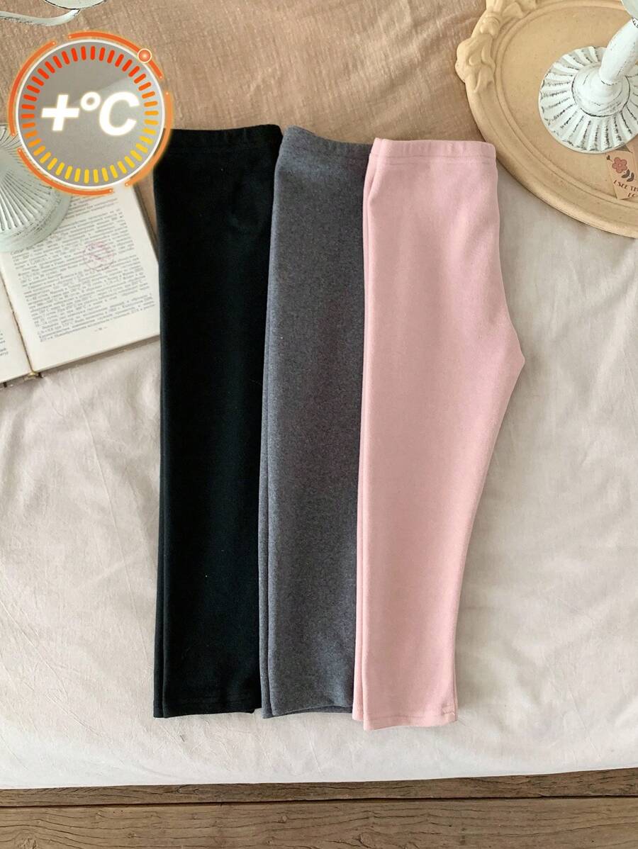 SHEIN 3pcs Young Girl Casual Versatile Knitted Thermal Lined Elastic Waist Solid Color Leggings Girls Leggings Leggings Young Girls Girl Leggings Kids Leggings Girls Pants Fall Winter - Multicolor - View 1