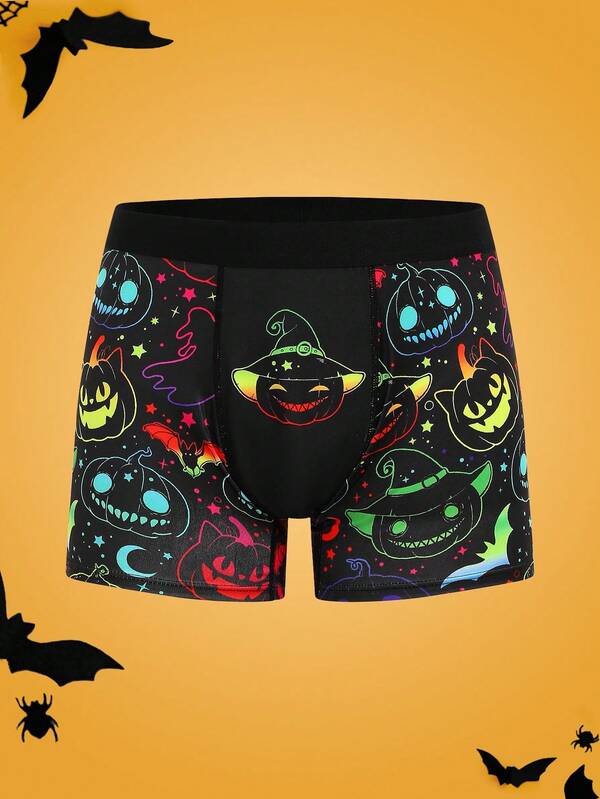 NotGurli Halloween 3D Digital Print Bat, Colorful Pumpkin Head, Multicolor Ghost Comfortable Boxer Briefs