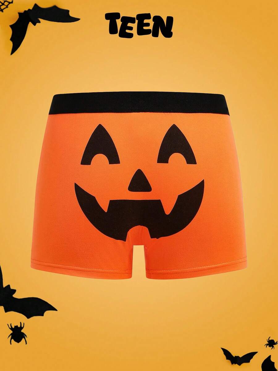 Halloween Pumpkin & Devil Colorblock Funny Comfortable Boxer Briefs For Teens - Orange - View 1