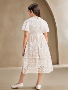 SHEIN Elegante vestido de princesa de encaje para la fiesta de cumpleaños de una niña preadolescente - Albaricoque - Ver 2